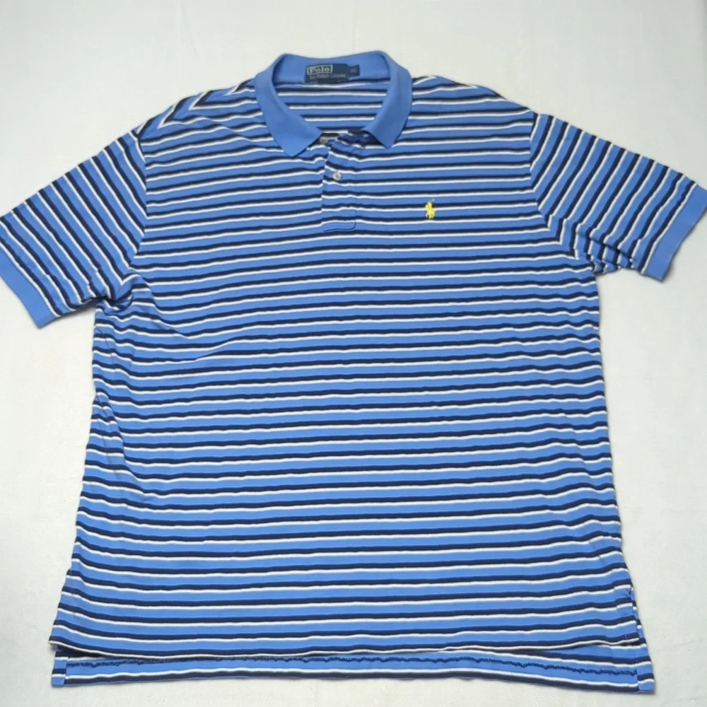 Polo Ralph Lauren Navy and Light Blue Striped Polo‎ Mens Size XL